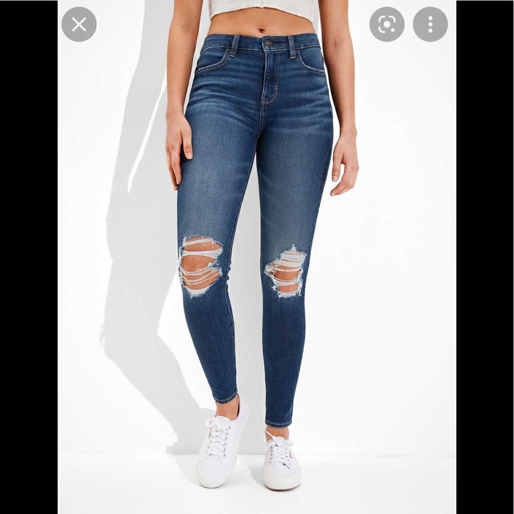 EUC AMERICAN EAGLE 10 SHORT THE DREAM JEAN CURVY HI-RISE DISTRESSED JEGGING